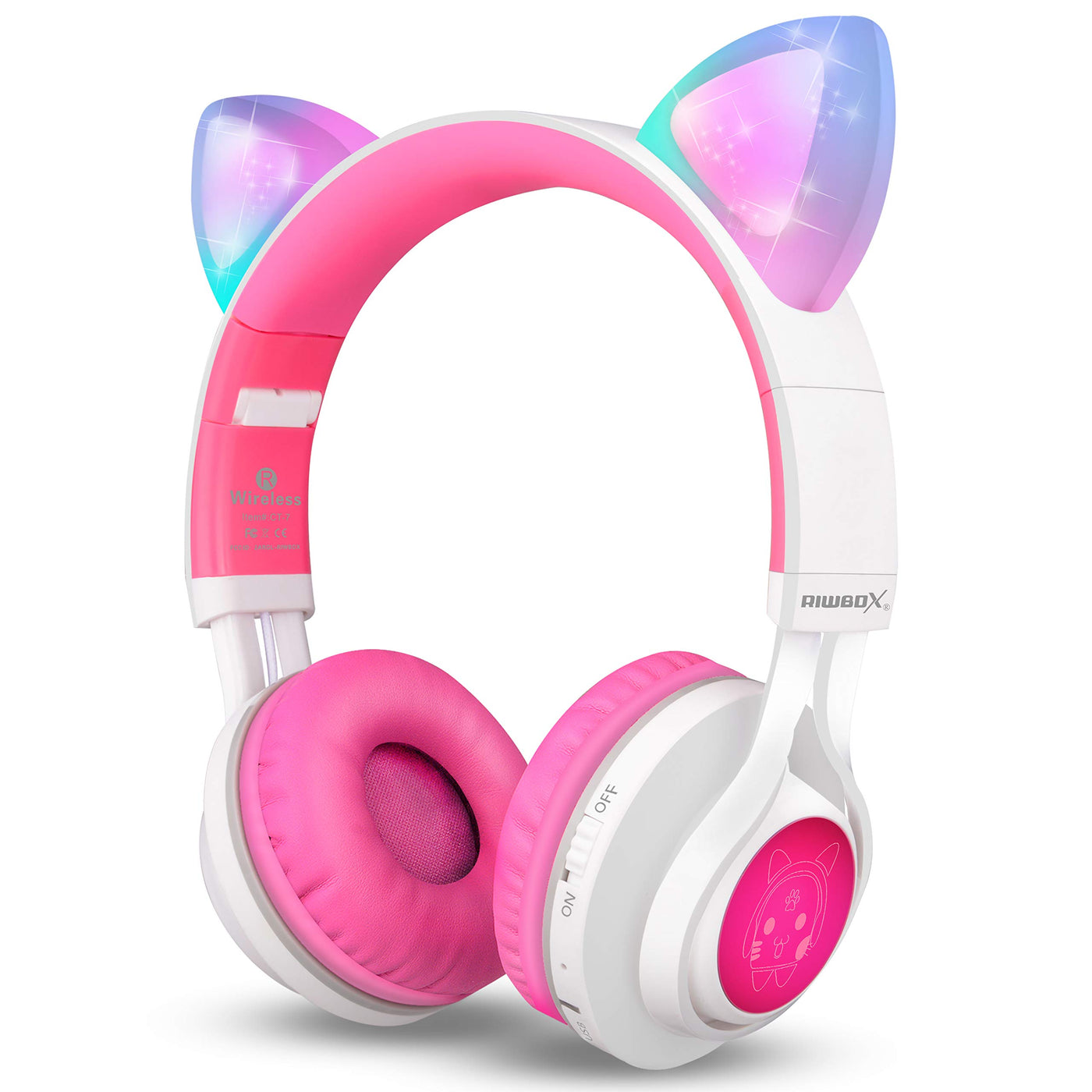 Riwbox Kids Bluetooth Headphones CT-7 Cat Ear LED