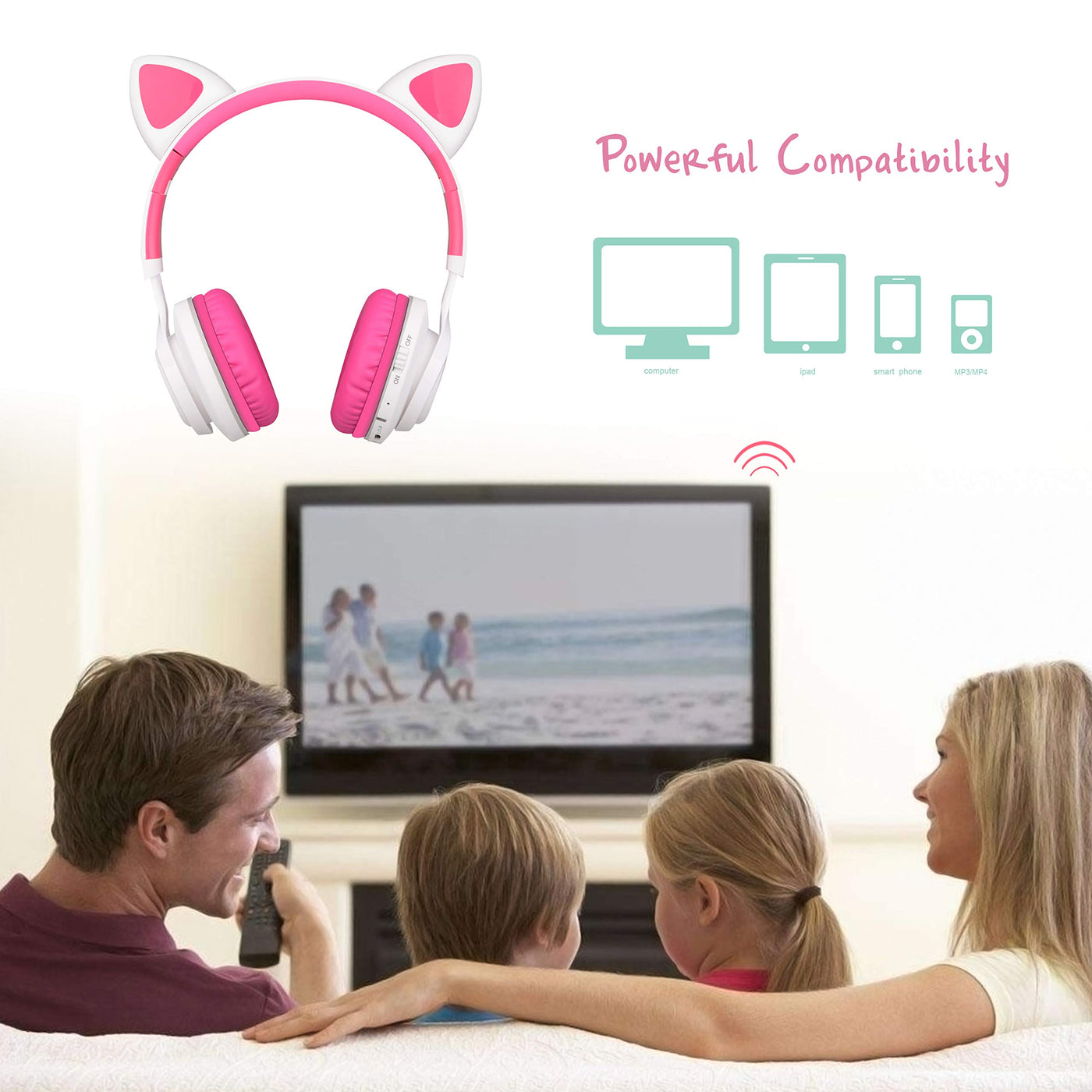 Riwbox Kids Bluetooth Headphones CT-7 Cat Ear LED