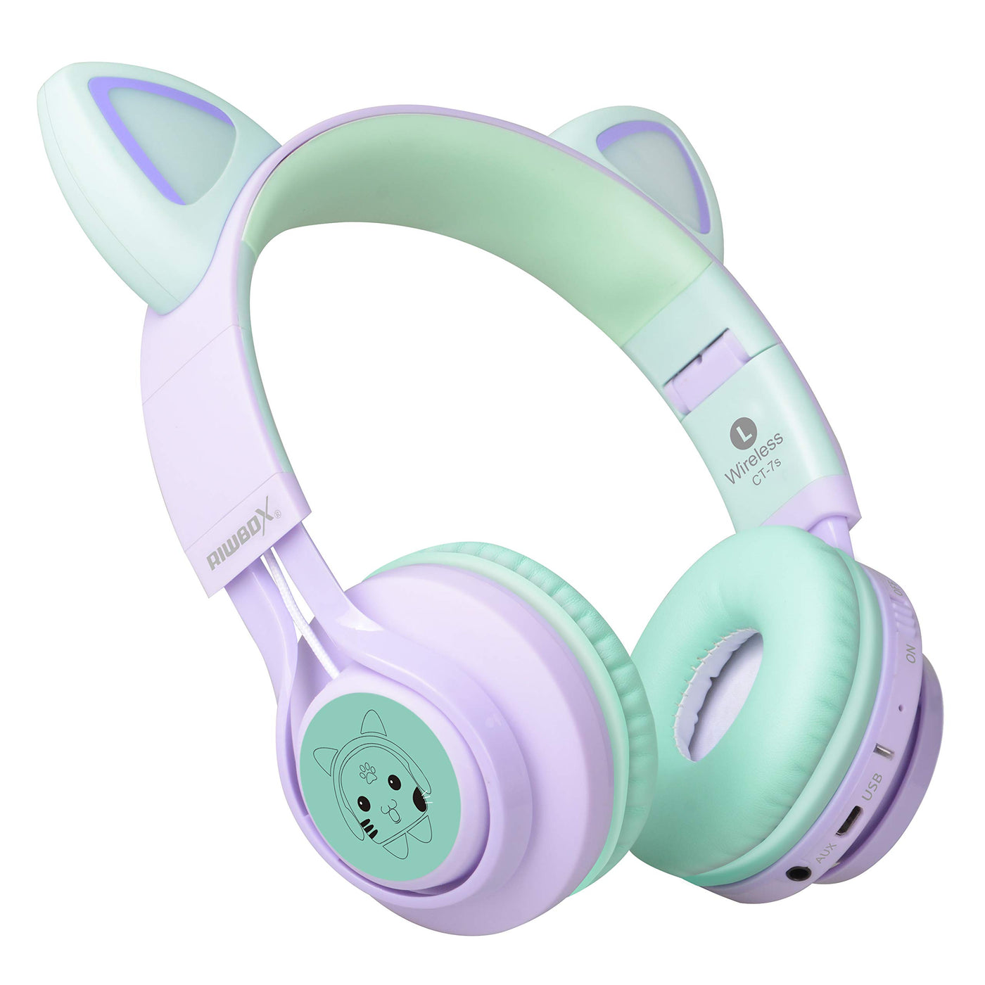 Riwbox CT-7S Cat Ear Bluetooth Headphones With LED For Kids